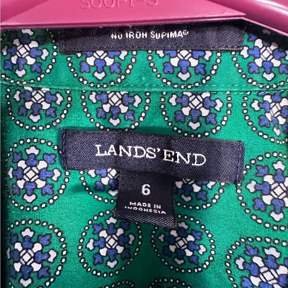 Lands' End Green Patterned Women's Button Down Shirt - Picture 4 of 6